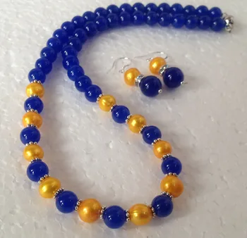 Genuine Golden Cultured Pearl/Blue Jade Beads necklace earrings Set ^^^18K GP style Fine jewe Noble Natural jade
Genuine Golden Cultured Pearl/Blue Jade Beads necklace earrings Set ^^^18K GP style Fine jewe Noble Natural jade