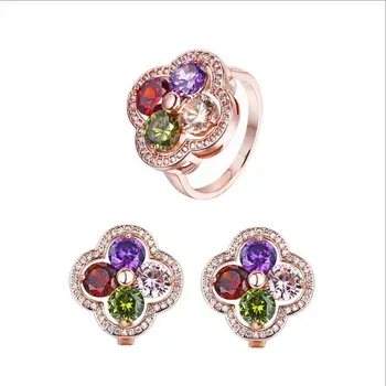 Gold Color Flower Jewelry Sets For Women Wedding with Colorful AAA Cubic Zircon
Gold Color Flower Jewelry Sets For Women Wedding with Colorful AAA Cubic Zircon