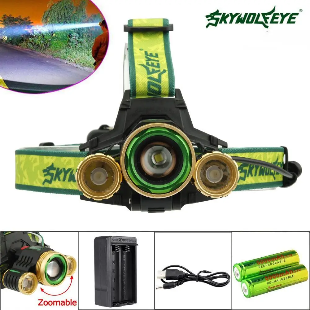 Skywolfeye 22000 Lm 3 Torch T6 LED USB Headlamp Zoom 2X18650 Battery Rechargeable Head Torch Flashlight Lanterna+Charger US 
Skywolfeye 22000 Lm 3 Torch T6 LED USB Headlamp Zoom 2X18650 Battery Rechargeable Head Torch Flashlight Lanterna+Charger US