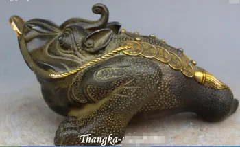 10" Old Chinese Bronze Gilt Wealth Money Golden Toad Toads Spittor Animal Statue
10" Old Chinese Bronze Gilt Wealth Money Golden Toad Toads Spittor Animal Statue