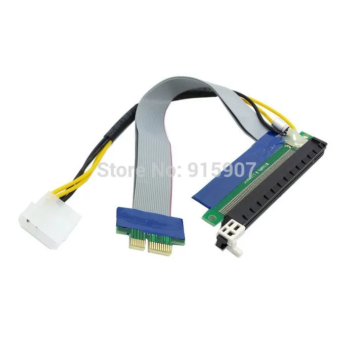 

Cablecc CY 20cm PCI-E Express 1X to 16x Riser Extender Card with Molex IDE Power & Ribbon Cable