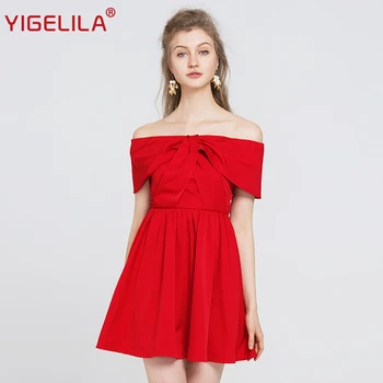 YIGELILA Fashion Women Red Off Shoulder Dress Summer Solid Cute Slash Neck Empire Slim Back Bow A-line Mini Party Dress 63089
YIGELILA Fashion Women Red Off Shoulder Dress Summer Solid Cute Slash Neck Empire Slim Back Bow A-line Mini Party Dress 63089