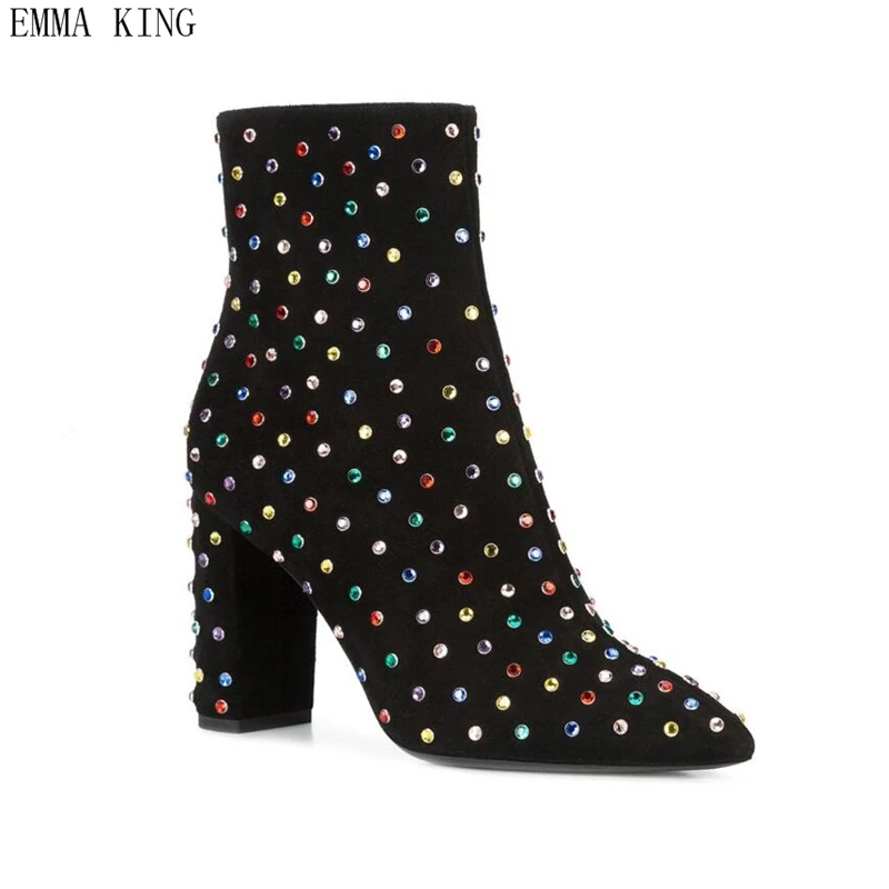 Winter Fashion Women's Ankle Boots Pointed Toe Crystal Studded Chunky High Heels Shoes Woman Party Wedding Chelsea Boots
Winter Fashion Women's Ankle Boots Pointed Toe Crystal Studded Chunky High Heels Shoes Woman Party Wedding Chelsea Boots