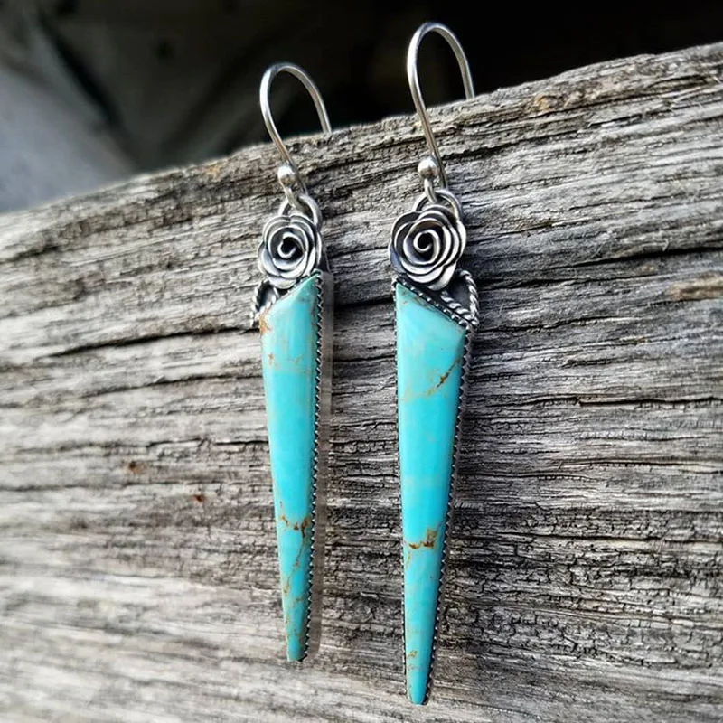 Bohemian Geometric Triangle Natural Blue Stone Earrings Vintage Ethnic Antique Silver Rose Flower Dangle Earrings Z3P117
Bohemian Geometric Triangle Natural Blue Stone Earrings Vintage Ethnic Antique Silver Rose Flower Dangle Earrings Z3P117