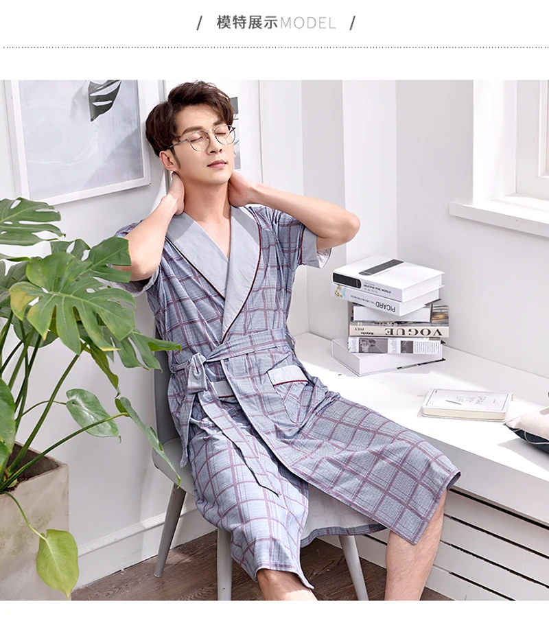 Bath Kimono Robe Men Nightgown Bathrobe (8)