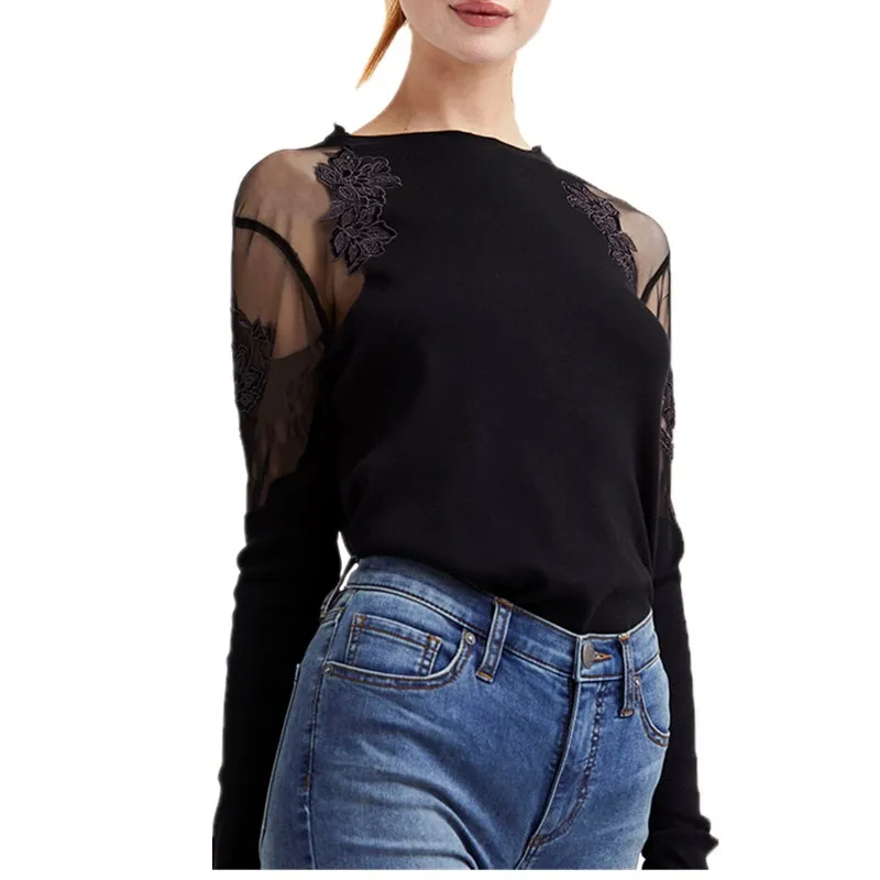 Black White Red Lace Flowers Patchwork Sexy T Shirt Casual O Neck Long Sleeve Women Solid Fashion Slim T-shirt Tops Tees Shirts
Black White Red Lace Flowers Patchwork Sexy T Shirt Casual O Neck Long Sleeve Women Solid Fashion Slim T-shirt Tops Tees Shirts