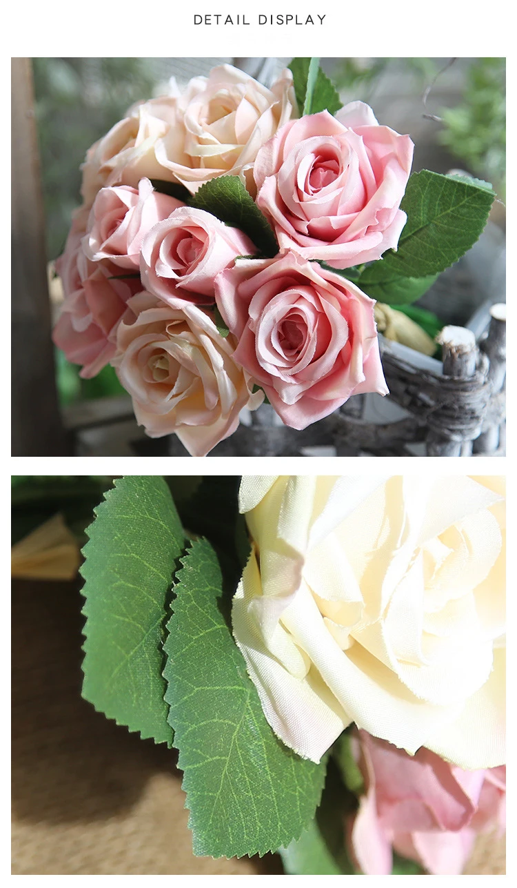 roses artificial flower silk pink white wedding flower decoration (10)