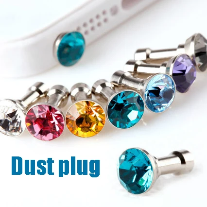 Фото Luxury 10pcs 3.5mm Bling Diamond Earphone Jack Anti Dust Plug Cap Stopper For iphone Huawei colorful Crystal | Мобильные телефоны и