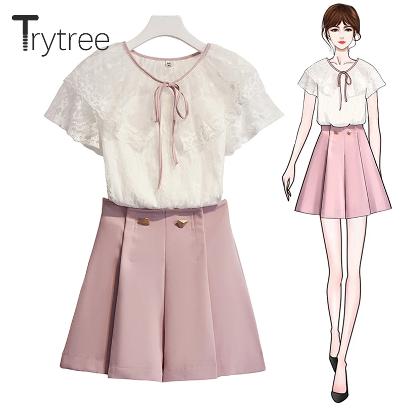 Trytree Summer Women Two Piece Set Office Lady O-neck Lace Bow Tops + Shorts Pleated Zipper Suit 4 Colors Casual 2 Piece Set
Trytree Summer Women Two Piece Set Office Lady O-neck Lace Bow Tops + Shorts Pleated Zipper Suit 4 Colors Casual 2 Piece Set