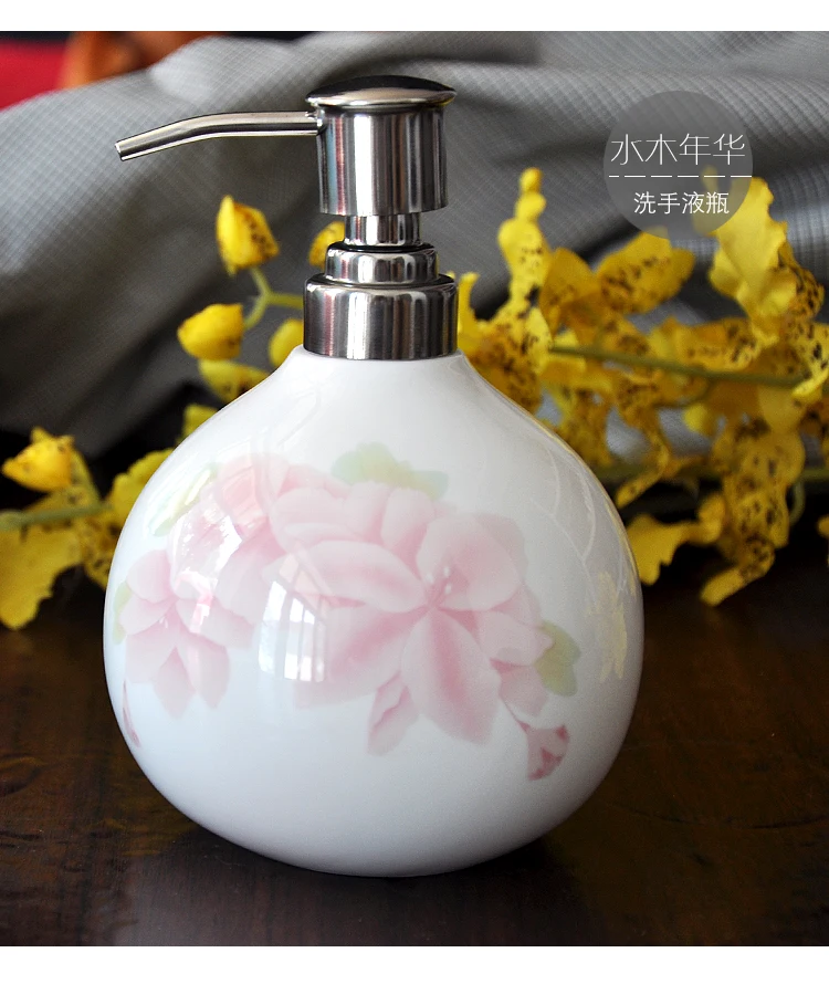 Bone china ceramic hand washing bottle emulsion bottle high grade shampoo shower gel large capacity pressing head bottling (4)