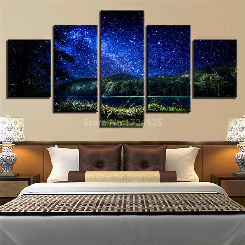 Canvas-Painting-Wall-Art-Abstract-Decor-Framework-5-Panel-Starry-Sky-Landscape-Modular-Pictures-For-Living (1)