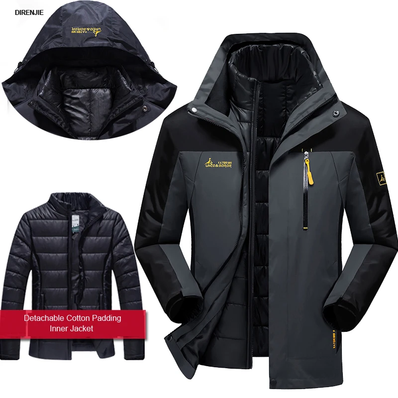 Image Thermal man Winter 3 in 1 Jacket men Outdoor Windproof Waterproof Fleece Coat Skiing Camping Trekking Hiking Mountaining J15