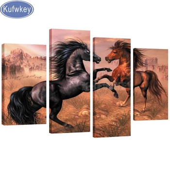 4pcs set Diamond Embroidery two horse DIY Diamond Painting animal Diamond Mosaic Full Square drill Picture Of Rhinestone art