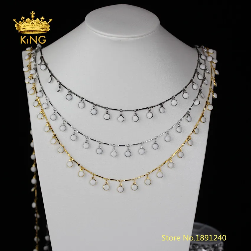 5Meters White Enamel Beads Healing Necklace Jewelry Wire Wrapped Round Coin Lampwork Glass Beaded Chains Crafts Chokers HX203 | Украшения и