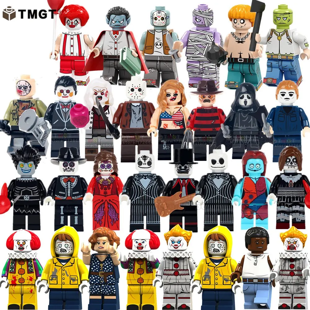 Horror movie Jack Skellington Sally Building Blocks Freddy Jason Stephen King's It Pennywise Scream children Toys Halloween Gift
Horror movie Jack Skellington Sally Building Blocks Freddy Jason Stephen King's It Pennywise Scream children Toys Halloween Gift