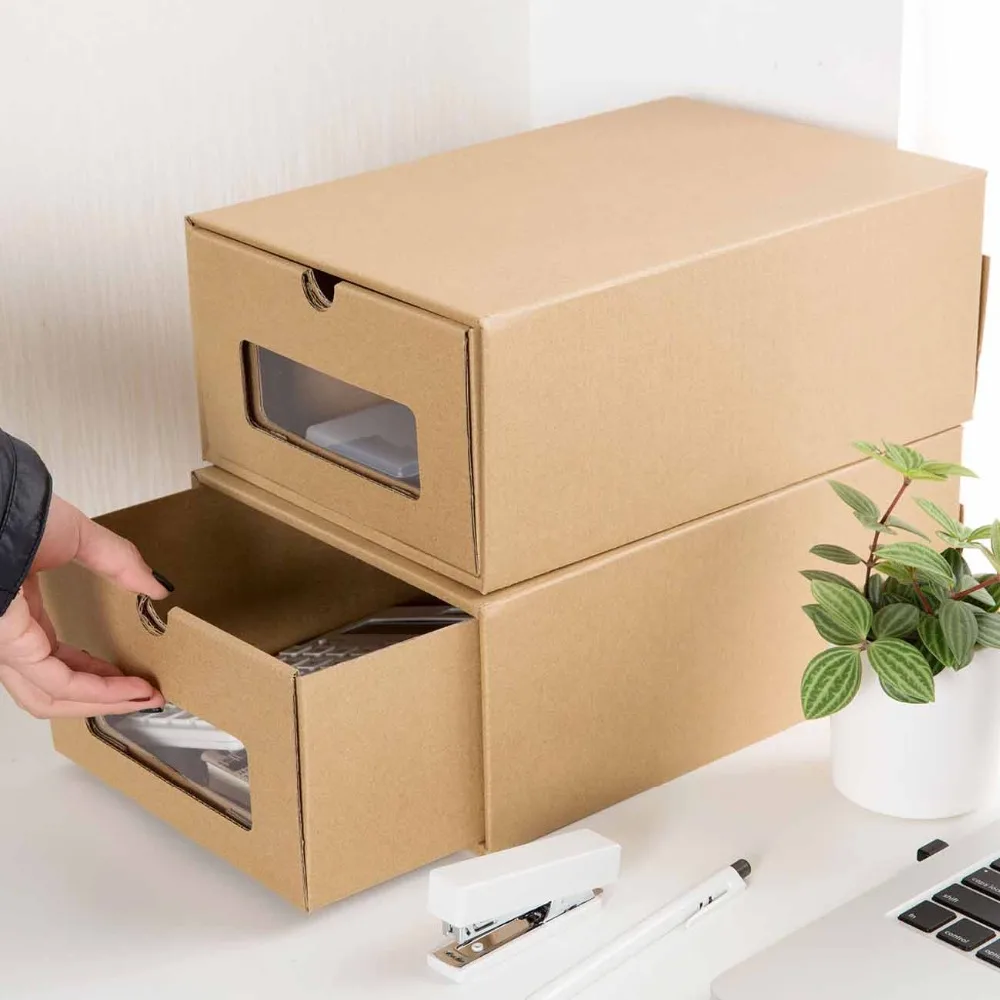 Drawer Type Cardboard Shoe Storage Box Kraft Paper Organizer Box Rectangle With Transparent Window for Women Man Children
Drawer Type Cardboard Shoe Storage Box Kraft Paper Organizer Box Rectangle With Transparent Window for Women Man Children