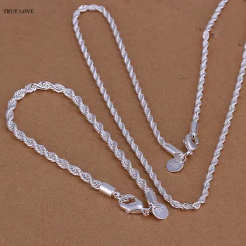 S051 Fashion Silver color 4MM twisted rope chain necklace bracelet Jewelry Sets Cool street style for men Top quality
S051 Fashion Silver color 4MM twisted rope chain necklace bracelet Jewelry Sets Cool street style for men Top quality