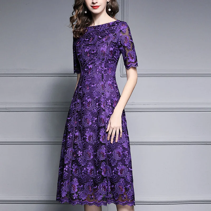 2019 Summer Spring Fashion Women Slim Embroidery Flower Short Sleeve Dress , Womens Woman Casual Elegant Purple Long Dresses
2019 Summer Spring Fashion Women Slim Embroidery Flower Short Sleeve Dress , Womens Woman Casual Elegant Purple Long Dresses
