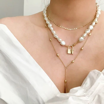 SRCOI Hip Hop Multi-layer Irregular Freshwater Pearls Chain Metal Beads Line Lock Pendant Necklace Gold Color Boemia Women Neckl
SRCOI Hip Hop Multi-layer Irregular Freshwater Pearls Chain Metal Beads Line Lock Pendant Necklace Gold Color Boemia Women Neckl
