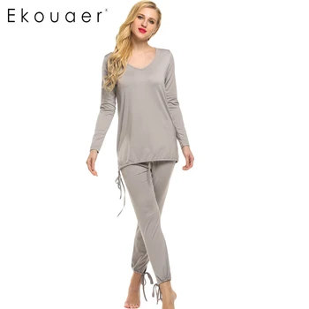 Ekouaer Spring Autumn Women Pajamas Sets Casual V-Neck Long Sleeve Drawstring Sleepwear Leisure Home Wear Set
Ekouaer Spring Autumn Women Pajamas Sets Casual V-Neck Long Sleeve Drawstring Sleepwear Leisure Home Wear Set