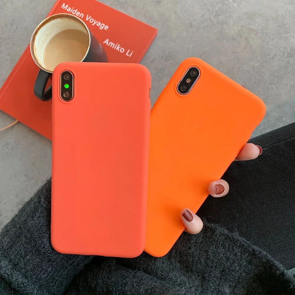 

PGSD Simple fashion orange Mobile phone shell for iphone XS MAX XR apple 7/8Plus 6s Soft silica gel case protected back cover