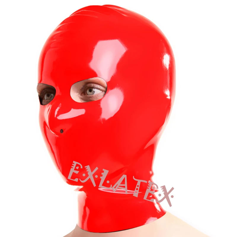 Latex Hood Mask Costumes Latex Mask Fetish with Eyes Open Nose Holes For Adults Rubber Hoods red (1)