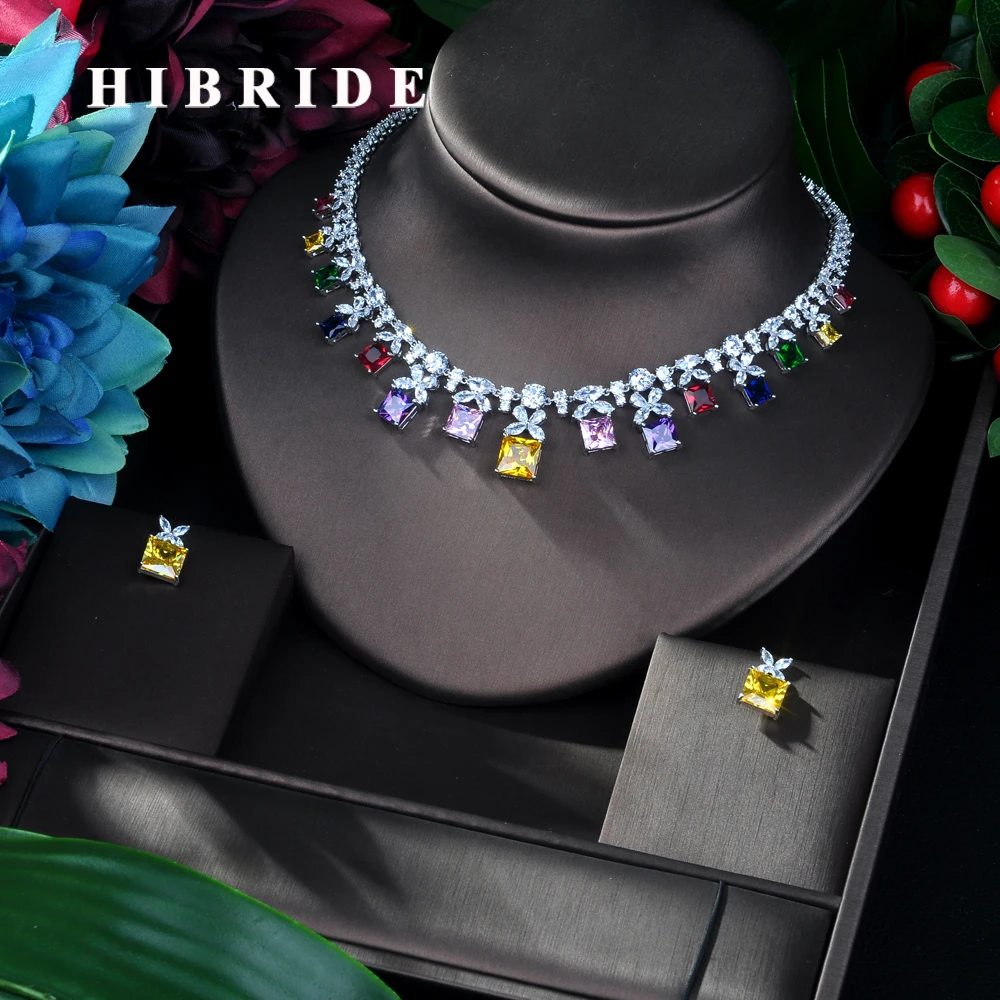 HIBRIDE Sparkling Multicolor Cubic Zirconia Jewelry Sets for Women Earring Necklace Set Wedding Dress Accessories Party GiftN-54
HIBRIDE Sparkling Multicolor Cubic Zirconia Jewelry Sets for Women Earring Necklace Set Wedding Dress Accessories Party GiftN-54