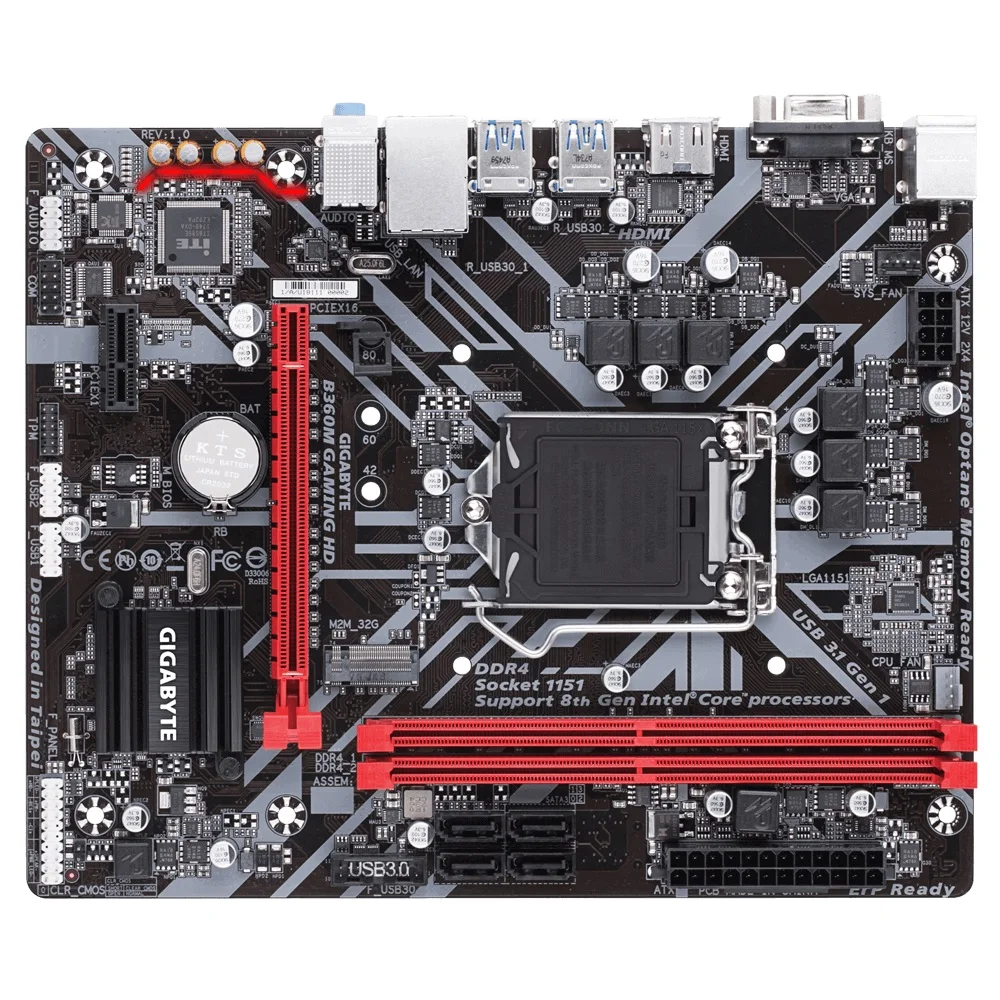 

Gigabyte GA-B360M GAMING HD Desktop Motherboard B360M GAMING HD Intel B360 LGA 1151 Core i7/i5/i3 DDR4 32GB USB3.1 M.2 COM ATX