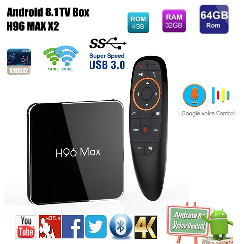 H96 MAX X2 TV Box Android 8.1 4GB RAM 64GB ROM S905X2 USB3.0 1080P 4K Google Play Netflix Youtube H96 MAX Smart TV Player pk x96
H96 MAX X2 TV Box Android 8.1 4GB RAM 64GB ROM S905X2 USB3.0 1080P 4K Google Play Netflix Youtube H96 MAX Smart TV Player pk x96