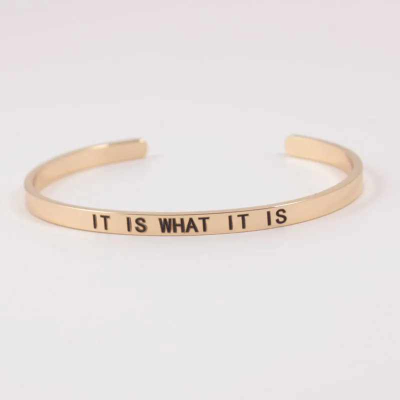 4MM "IT IS WHAT IT IS" Stainless Steel Engraved Positive Inspirational Quote Cuff Mantra Bracelet Initial Engraved Bangle
4MM "IT IS WHAT IT IS" Stainless Steel Engraved Positive Inspirational Quote Cuff Mantra Bracelet Initial Engraved Bangle
