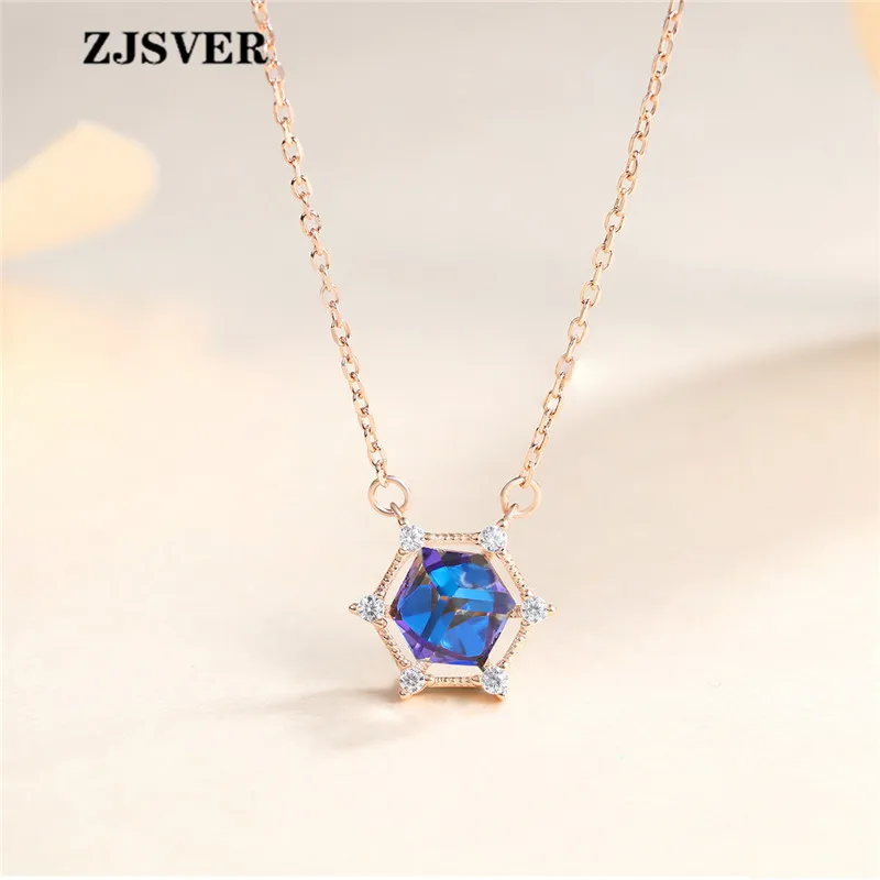 ZJSVER Fine Jewelry 925 Sterling Silver Necklace Hexagon Crystal Pendant Fashion Simple Rose Golden Chain Women Necklace Gift
ZJSVER Fine Jewelry 925 Sterling Silver Necklace Hexagon Crystal Pendant Fashion Simple Rose Golden Chain Women Necklace Gift