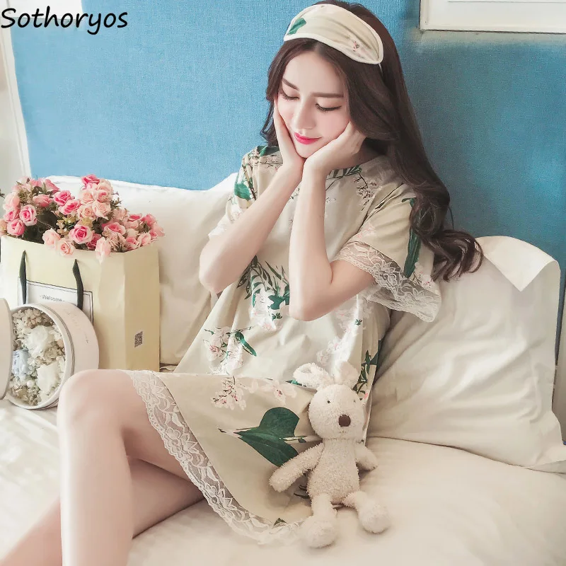 Nightgowns Women Loose Printed Lace O-Neck Sweet Casual Womens Sleepshirts Korean Style Breathable Soft Trendy Girls Homewear
Nightgowns Women Loose Printed Lace O-Neck Sweet Casual Womens Sleepshirts Korean Style Breathable Soft Trendy Girls Homewear
