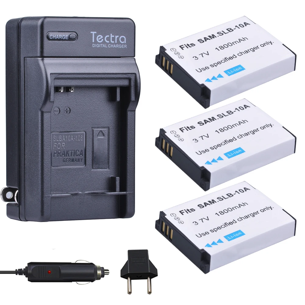Tectra 3 шт. SLB-10A SLB10A батарея + Цифровое зарядное устройство для Samsung HMX-U10 HMX-U100 SL720 SL310W