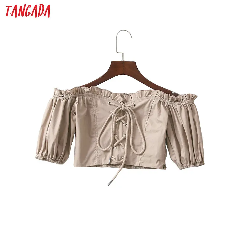 Tangada women stylish lace up off shoulder shirt slash neck short sleeve blouse female sexy crop blouse top blusas mujer 1A27
Tangada women stylish lace up off shoulder shirt slash neck short sleeve blouse female sexy crop blouse top blusas mujer 1A27