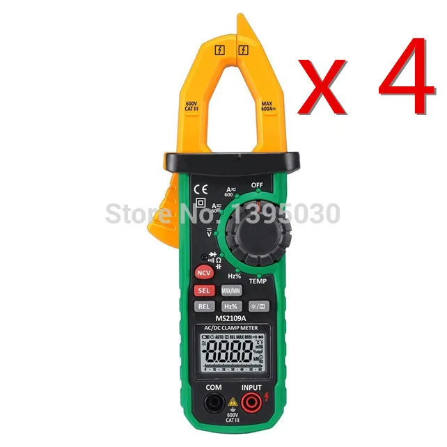 4PCS/Lot MS2109A True RMS Digital AC DC Clamp Meter 600A Ohm HZ Temp NCV RC Test Tester
4PCS/Lot MS2109A True RMS Digital AC DC Clamp Meter 600A Ohm HZ Temp NCV RC Test Tester