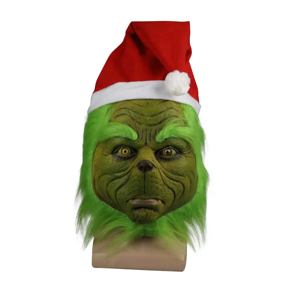 monster mask green-haired grinch latex headset ball party funny