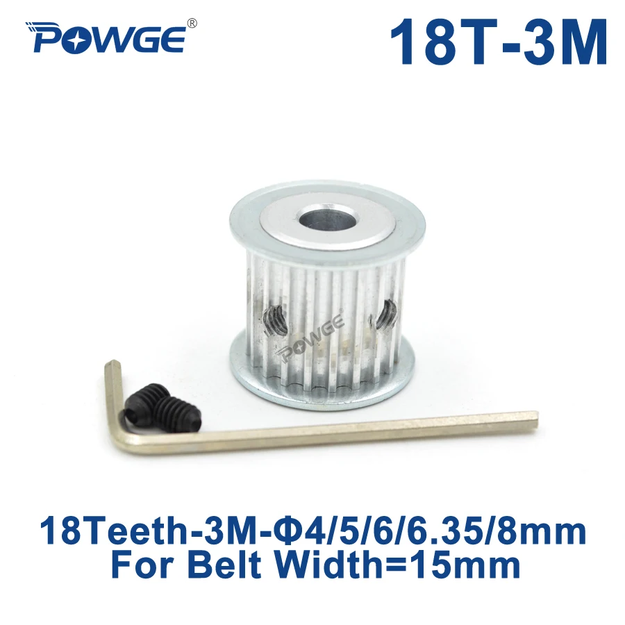 

POWGE 18 Teeth HTD 3M Timing Pulley Bore 4/5/6/6.35/8mm for Width 15mm 3M Synchronous Belts HTD3M pulley gear wheel 18T 18Teeth