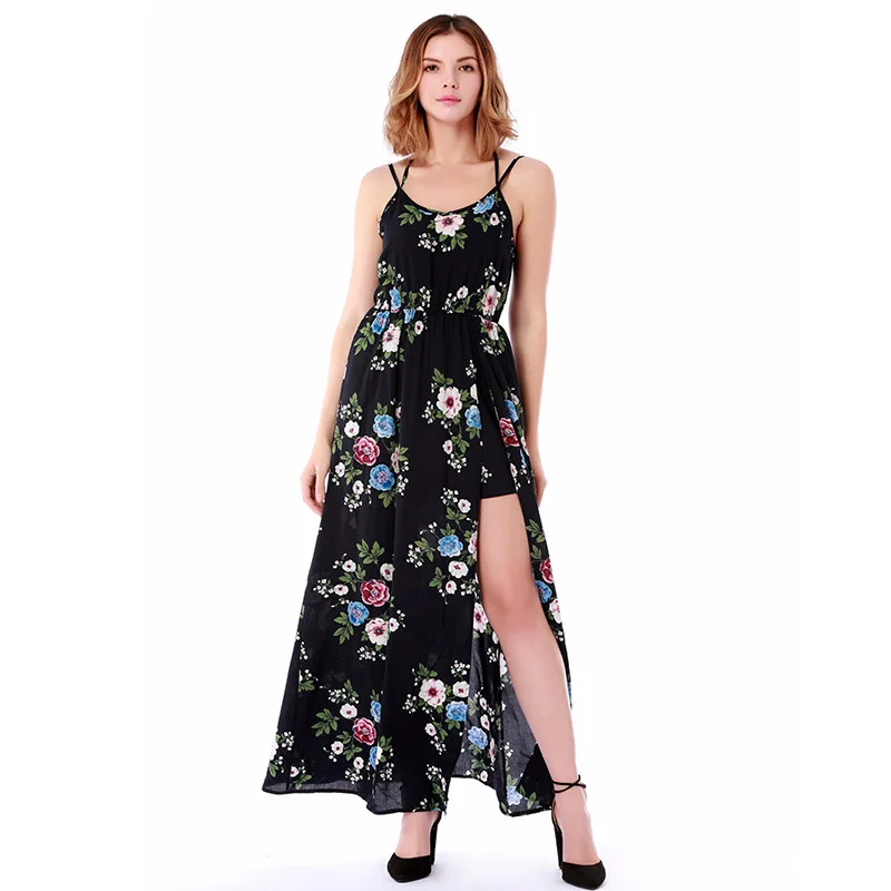 Sexy Fake 2 Pieces Backless Flowers Print Beach Summer Dress Women 2018 Cotton Deep V Neck Long Slit Black Strap Maxi Dresses
Sexy Fake 2 Pieces Backless Flowers Print Beach Summer Dress Women 2018 Cotton Deep V Neck Long Slit Black Strap Maxi Dresses