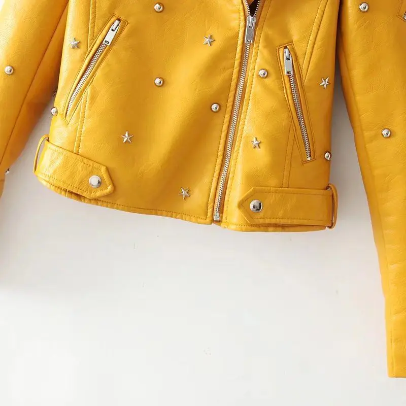 Women With Rivets Autumn Leather Jacket Streetwear Motocycle Fashion Female 2019 Faux Outwear Coat 5 Color Available