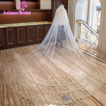 2018 Champagne Applique Lace Edge Cathedral Wedding Veil Two-layer Bridal Veils With Comb 3M Wide 3.5M Long Veu De Noiva Real
2018 Champagne Applique Lace Edge Cathedral Wedding Veil Two-layer Bridal Veils With Comb 3M Wide 3.5M Long Veu De Noiva Real