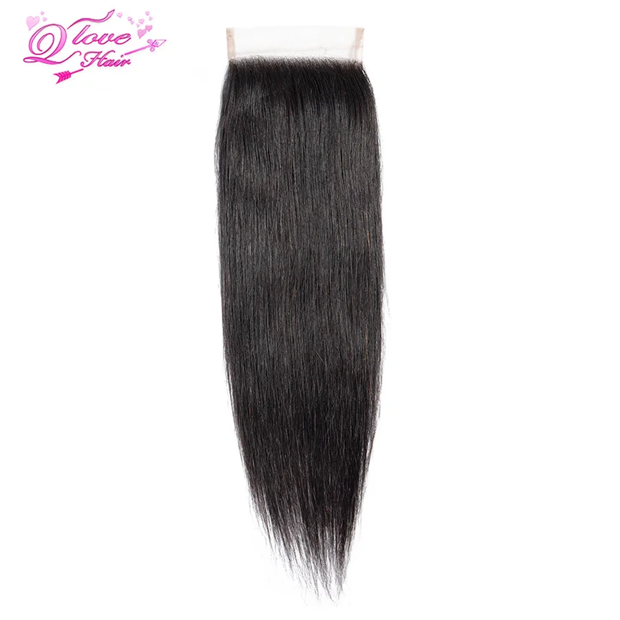 Queen Love Hair прямое закрытие перуанские 4x4 человеческие волосы бесплатно/средний/три