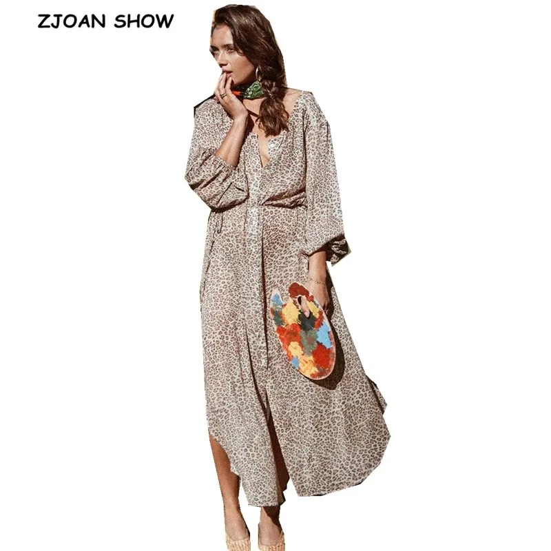 2019 New Bohemian Single-breasted Buttons Split Hem Leopard Dress Women Holiday Lacing up belt Lantern Long Sleeve BOHO Dresses
2019 New Bohemian Single-breasted Buttons Split Hem Leopard Dress Women Holiday Lacing up belt Lantern Long Sleeve BOHO Dresses