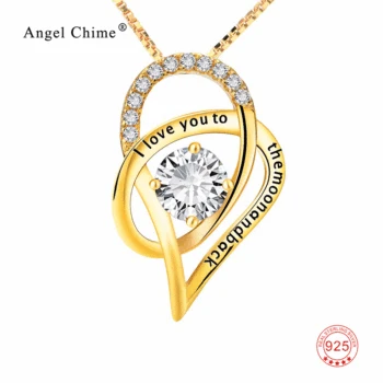925 Sterling Silver I Love You To The Moon And Back CZ Rhinestone Gold Heart Pendant Statement Necklaces For Women
925 Sterling Silver I Love You To The Moon And Back CZ Rhinestone Gold Heart Pendant Statement Necklaces For Women