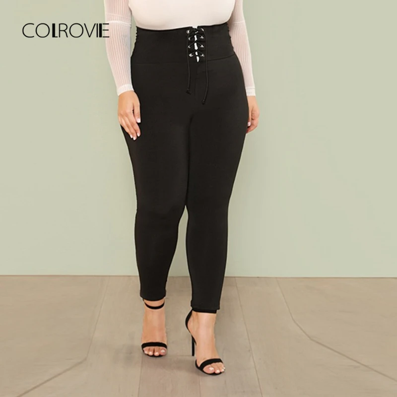 COLROVIE Plus Size Black Lace Up Wide Waistband Skinny Leggings Female 2018 New Women Sports Pants Fitness for Women Sexy Pants
COLROVIE Plus Size Black Lace Up Wide Waistband Skinny Leggings Female 2018 New Women Sports Pants Fitness for Women Sexy Pants