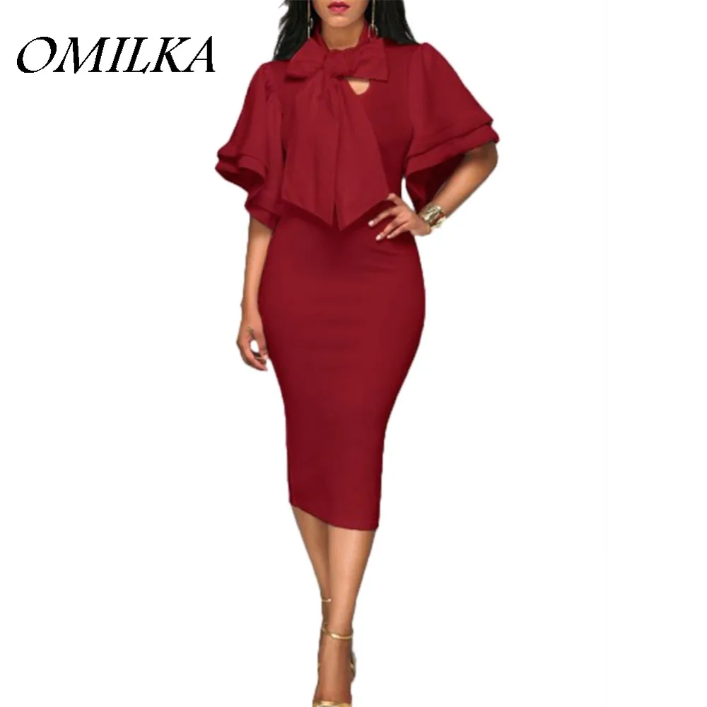 OMILKA 2017 Autumn Women Flare Sleeve Bow Ruffle Bodycon Dress Elegant Red Green White Club Party Midi Vestidos De Festa M-XXL
OMILKA 2017 Autumn Women Flare Sleeve Bow Ruffle Bodycon Dress Elegant Red Green White Club Party Midi Vestidos De Festa M-XXL