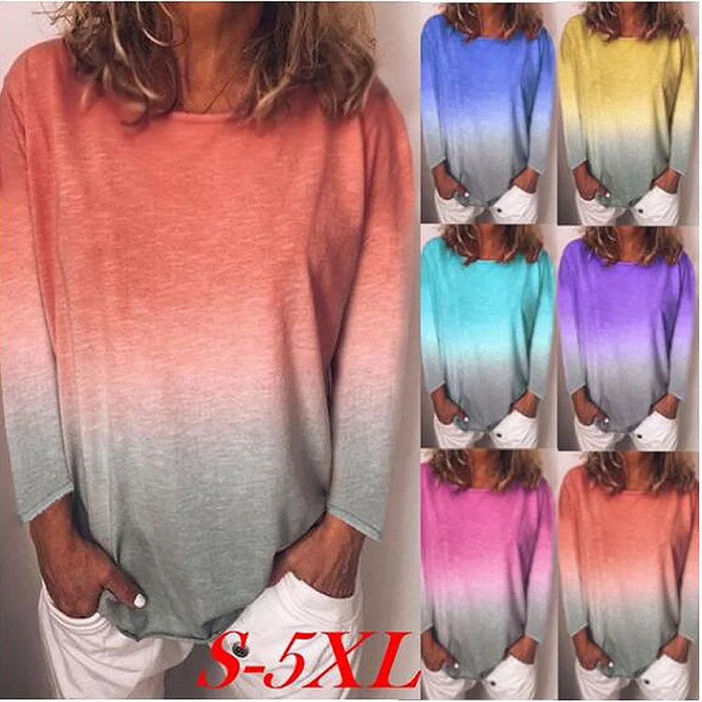 Plus Size Rainbow Color Gradient Print Autumn T Shirt O Neck Long Sleeve Casual Loose Women's T-shirt Female Mujer Top Tees 5XL
Plus Size Rainbow Color Gradient Print Autumn T Shirt O Neck Long Sleeve Casual Loose Women's T-shirt Female Mujer Top Tees 5XL