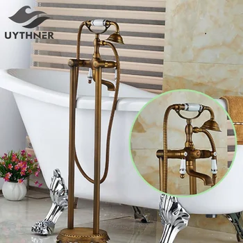 Antique Brass Floor Mounted Bathroom Tub Faucet W/ Hand Shower Sprayer Tub Filler Mixer Tap Ceramic Valve
Antique Brass Floor Mounted Bathroom Tub Faucet W/ Hand Shower Sprayer Tub Filler Mixer Tap Ceramic Valve