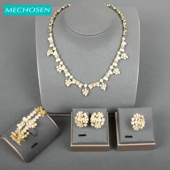 MECHOSEN Exquisite Luxury Wedding Set Flower Shape Shiny CZ Zircon Bangle Necklace Earrings Ring Set Women Engagement Decoration
MECHOSEN Exquisite Luxury Wedding Set Flower Shape Shiny CZ Zircon Bangle Necklace Earrings Ring Set Women Engagement Decoration