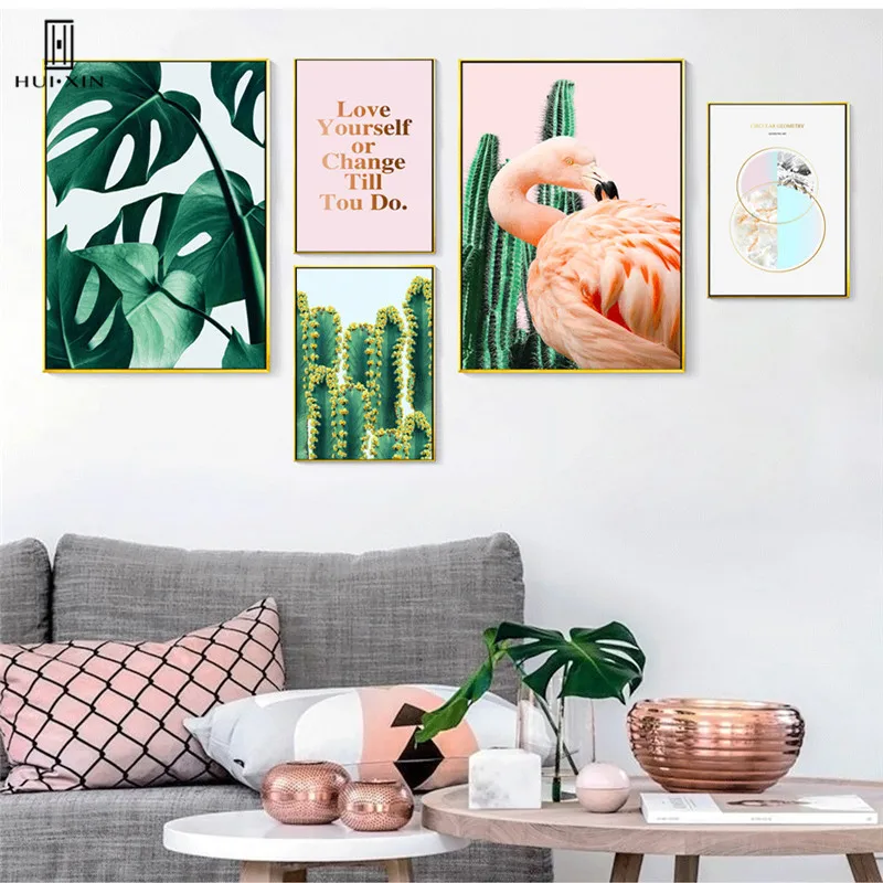 Modern Tropical Big Green Plants Great Vitality Pink Flamingo Golden Letters Ins Style Decirative Painting For Home Decoration
Modern Tropical Big Green Plants Great Vitality Pink Flamingo Golden Letters Ins Style Decirative Painting For Home Decoration