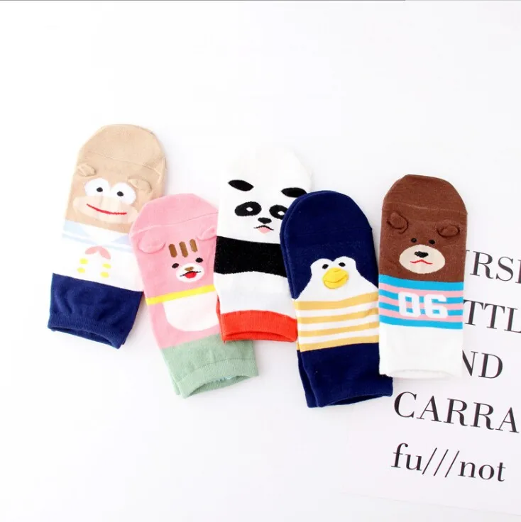 

summer short cotton socks Harajuku Cartoon Cute penguin cat Bear funny boat socks happy women Streetwear socks stopki skarpetki